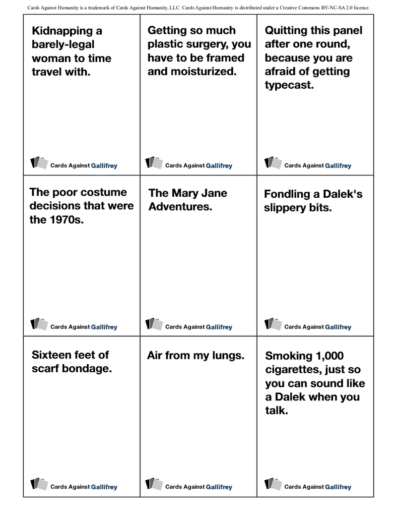 Illustration for article titled Print out the Doctor Who version of Cards Against Humanity right now